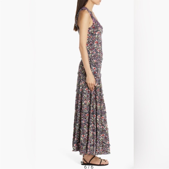 Poupette St. Barth Betty Bety Floral Georgette Maxi Dress Navy Azalea Tier Small - Picture 6 of 11